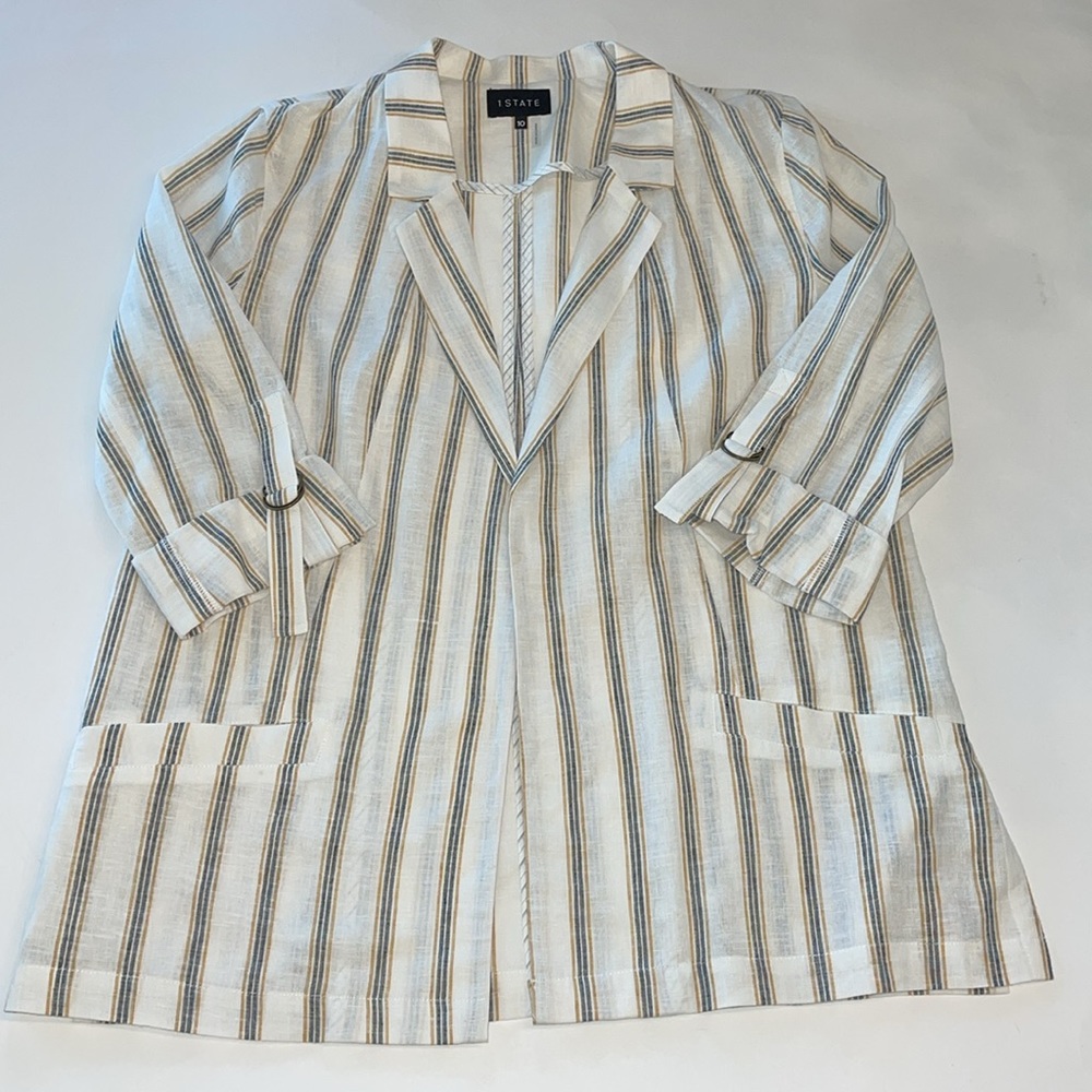 1. State Blazer Jacket White Striped Linen Size 10 NWT - Picture 11 of 17